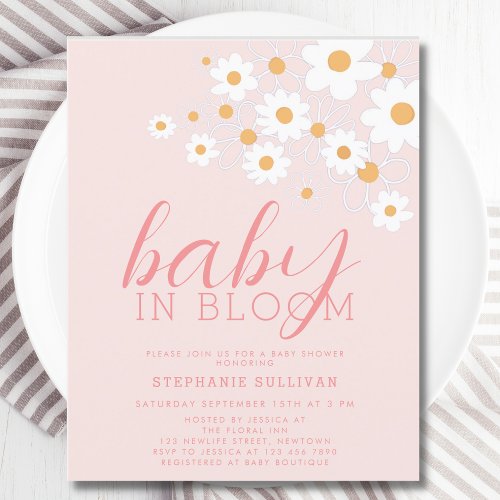 Budget Baby in Bloom Pink Daisy Baby Shower Invite