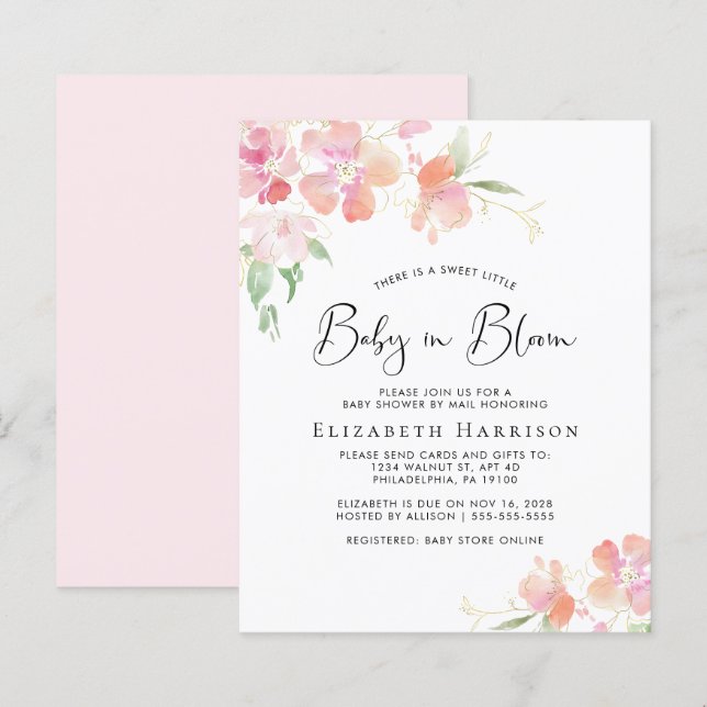 Budget Baby in Bloom Pink Floral Shower By Mail (Front/Back)
