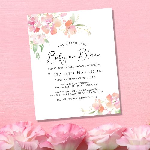 Budget Baby in Bloom Pink Floral Shower Invitation