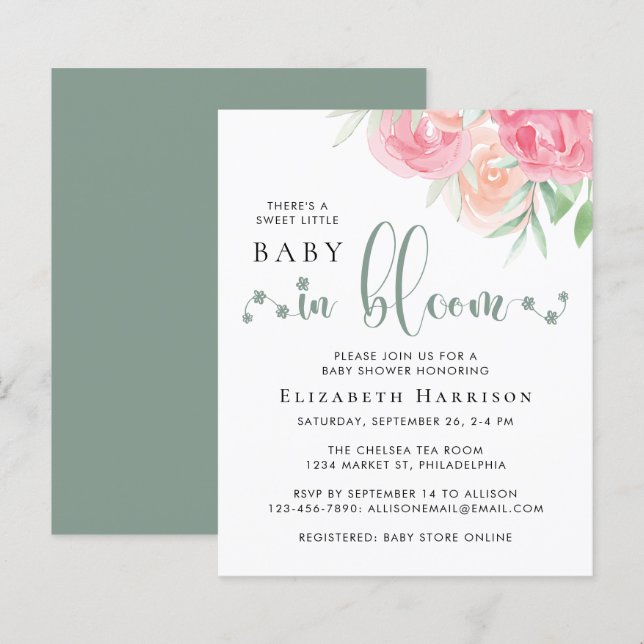 Budget Baby in Bloom Pink Floral Shower Invitation (Front/Back)