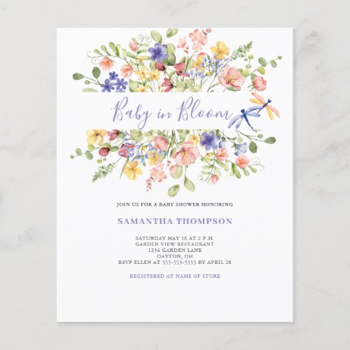 Budget Baby In Bloom Pink Floral Shower Invitation