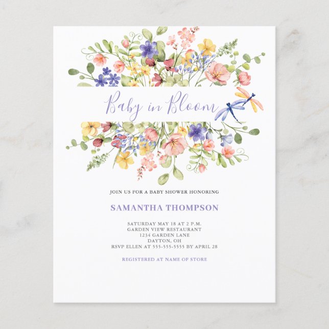 Budget Baby In Bloom Pink Floral Shower Invitation Flyer (Front)