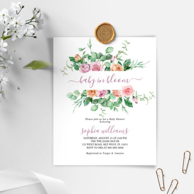 Budget Baby in Bloom Purple Rose Shower Invitation (Creator Uploaded)
