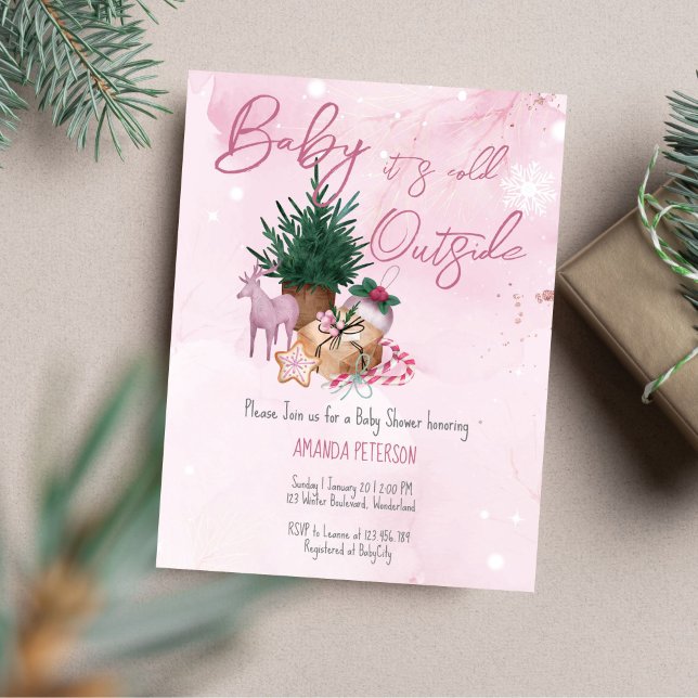 Budget Baby It's Cold Outside baby shower invitati (Budget Baby It's Cold Outside baby shower invitation pink winter baby shower invitation)