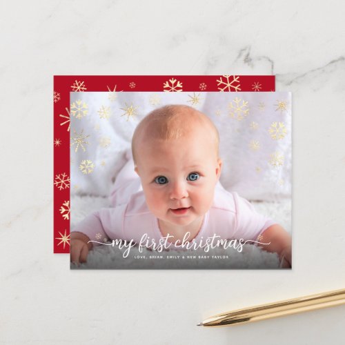 Budget Baby Photo First Christmas Snowflakes Card