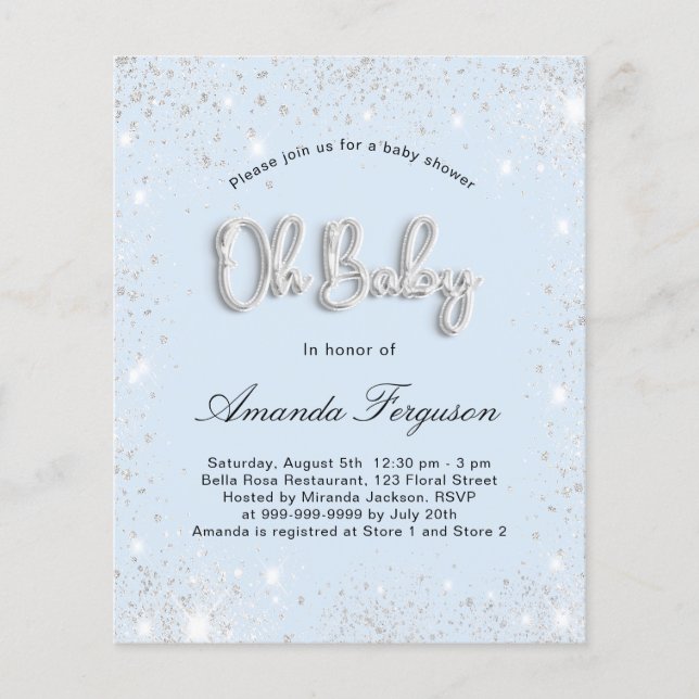 Budget Baby Shower baby blue boy silver glitter (Front)