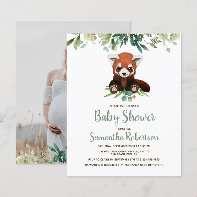 Budget Baby Shower Bear Greenery Photo Invitation (Front/Back)