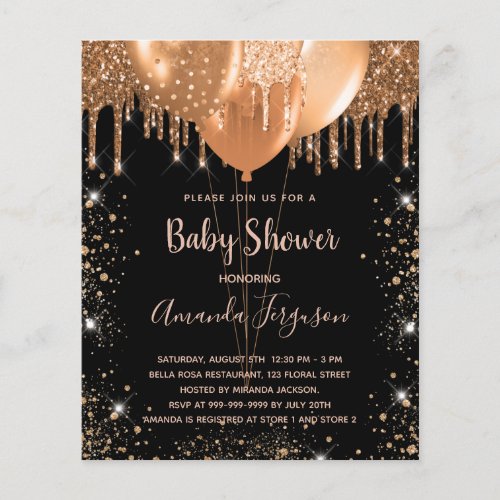 Budget baby shower black gold glitter invitation