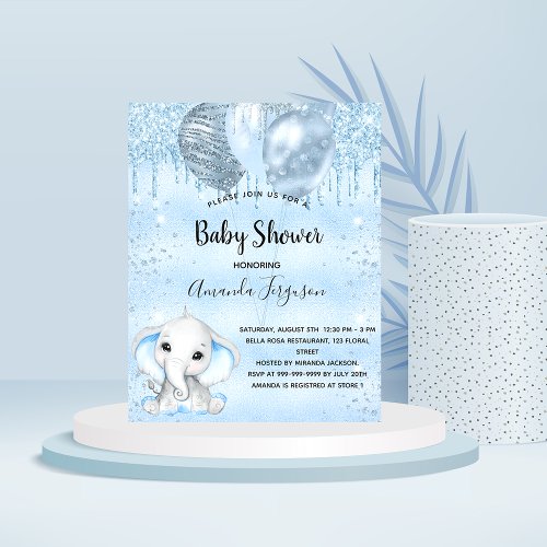 Budget Baby Shower blue elephant boy invitation