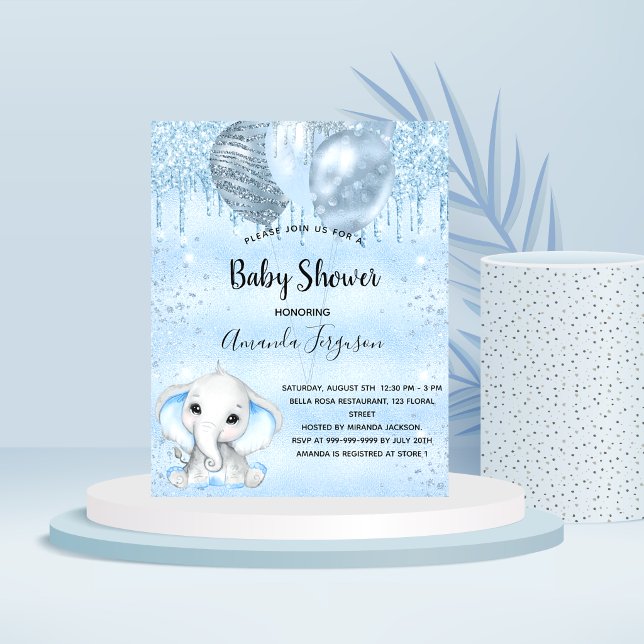 Budget Baby Shower blue elephant boy invitation
