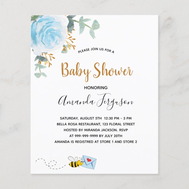 Budget Baby Shower blue floral eucalyptus bee boy (Front)