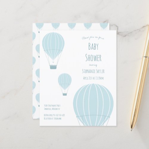 Budget Baby Shower Blue Hot Air Balloon Invitation