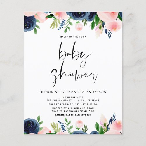 Budget Baby Shower Blue Pink Floral Invitations Flyer