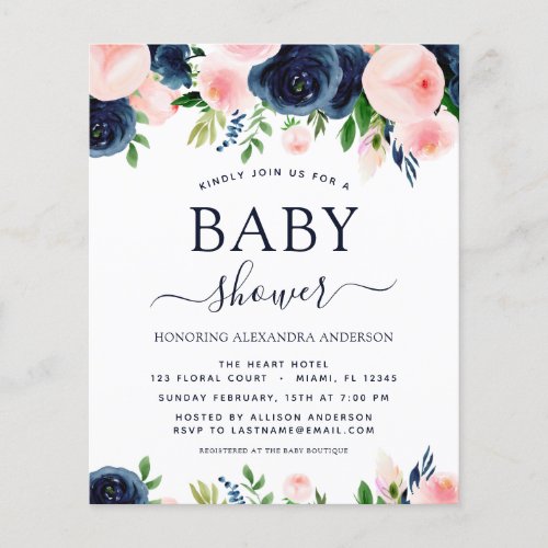 Budget Baby Shower Blue Pink Floral Invitations Flyer