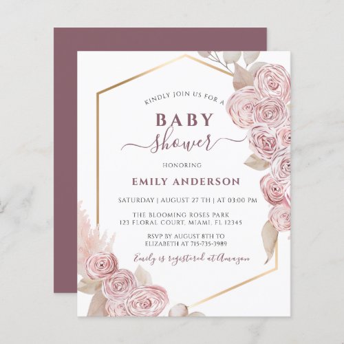 Budget Baby Shower Blush Pink Floral and Golden 