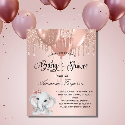 Budget Baby Shower blush rose elephant girl