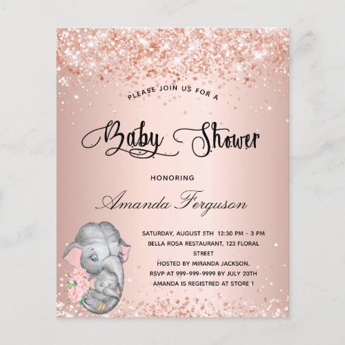 Budget Baby Shower blush rose elephant girl mom