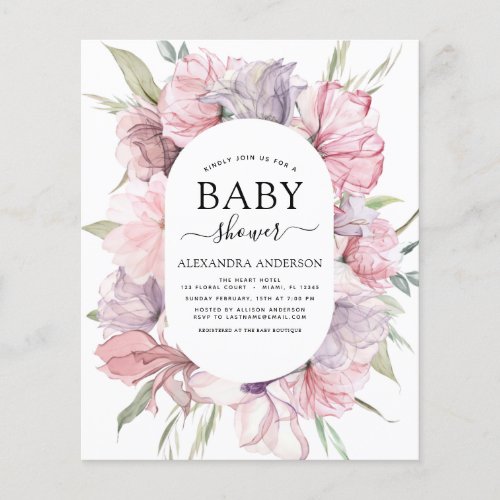 Budget Baby Shower Boho Dusty Pink Purple Flyer