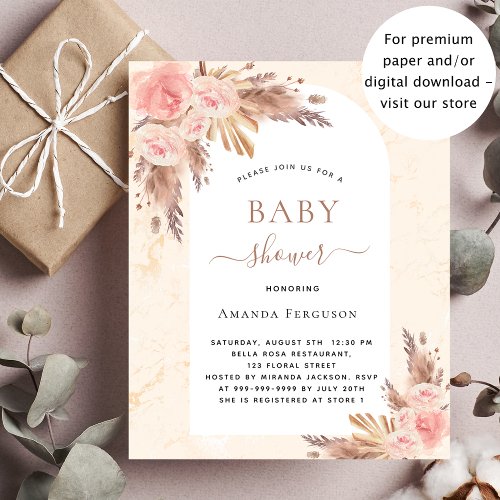 Budget baby shower boho pampas grass rose gold 