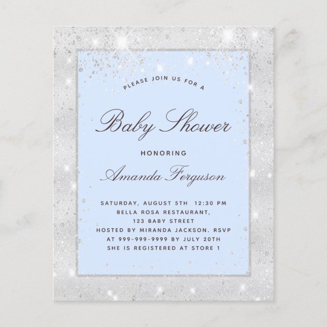 Budget Baby shower boy silver blue invitation (Front)