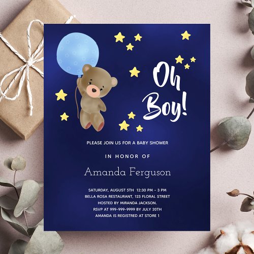 Budget Baby shower boy teddy bear blue invitation