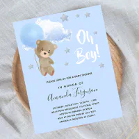 Boy Teddy Bear Baby Shower Invitation With Free Diaper Raffle -  Norway