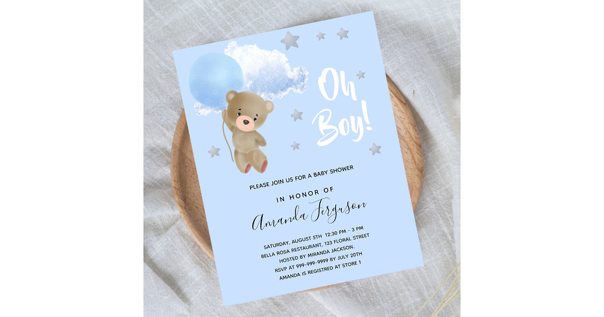 Boy Teddy Bear Baby Shower Invitation With Free Diaper Raffle -  Norway