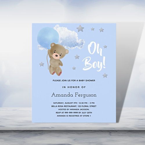 Budget Baby shower boy teddy bear invitation