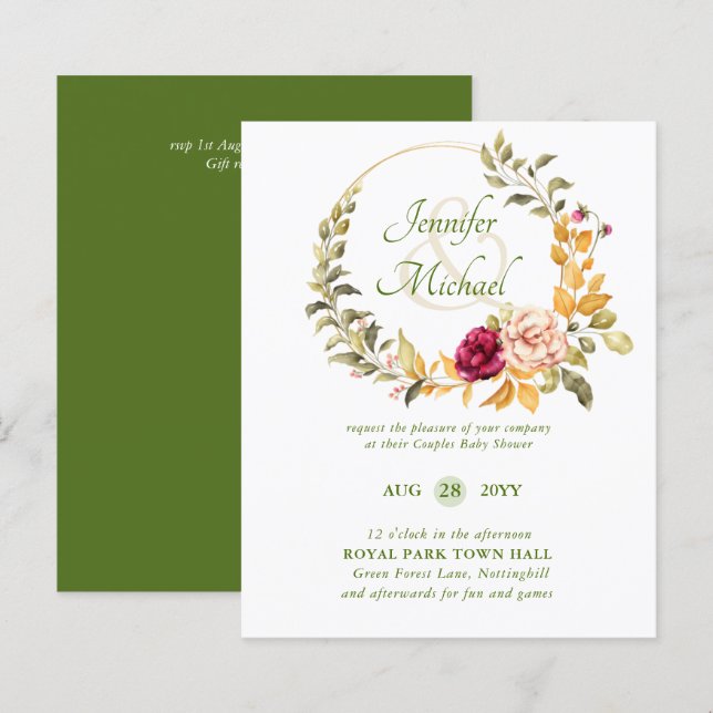 BUDGET Baby Shower Burgundy Floral Wreath Invite (Front/Back)