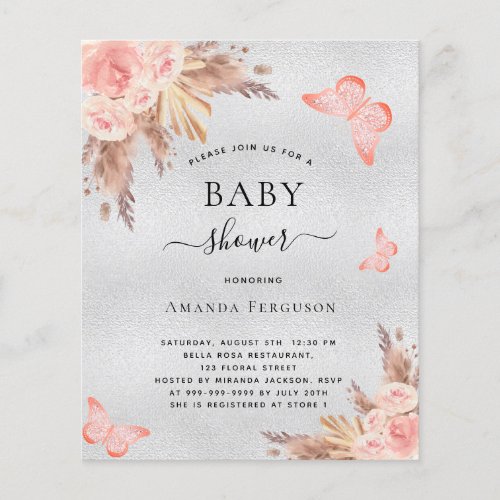 Budget Baby shower butterfly pampas blush silver