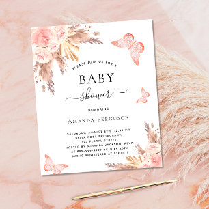Budget Baby shower butterfly pampas invitation