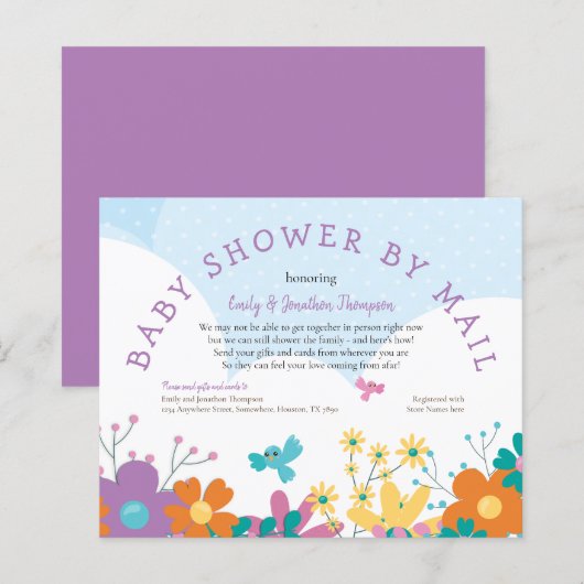 Budget Baby Shower By Mail Florals Birds Invite (Front/Back)
