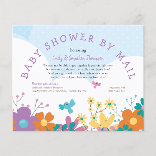 Budget Baby Shower By Mail Florals Birds Invite (Front)