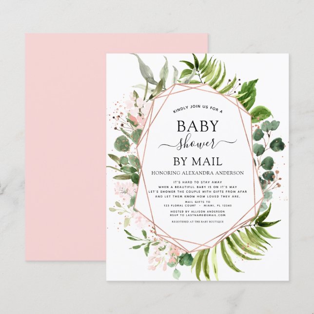 Budget Baby Shower by Mail Greenery Invitation (Front/Back)