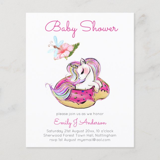 BUDGET Baby Shower Cute Unicorn Donut Girls Pink (Front)