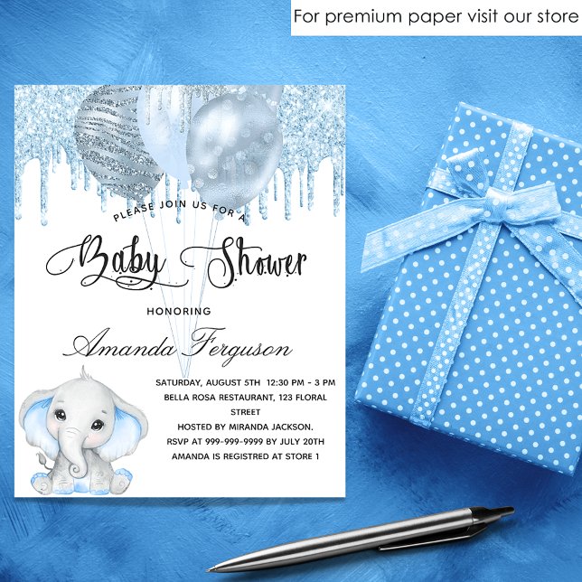 Budget Baby Shower elephant boy blue invitation (Creator Uploaded)