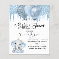 Budget Baby Shower elephant boy blue invitation