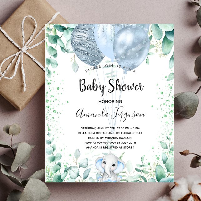 Budget Baby Shower elephant eucalyptus invitation Flyer (Creator Uploaded)