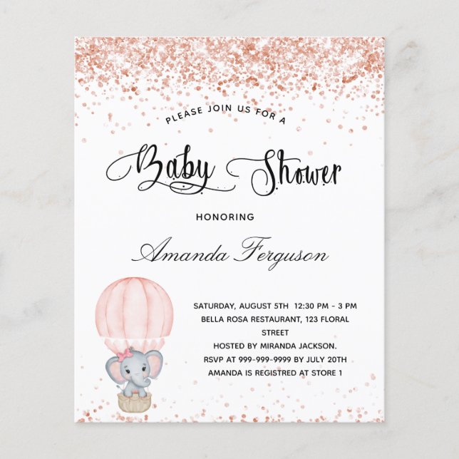 Budget Baby Shower elephant girl blush white (Front)