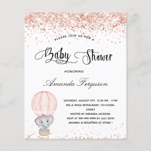 Budget Baby Shower elephant girl blush white