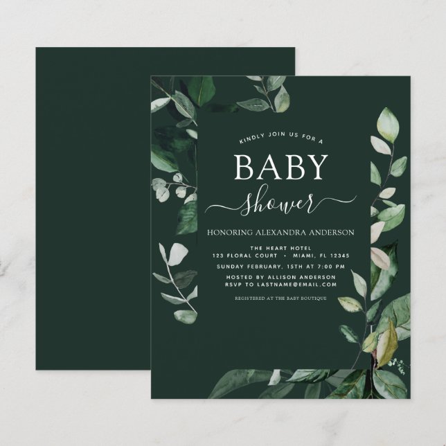 Budget Baby Shower Emerald Green Botanical (Front/Back)