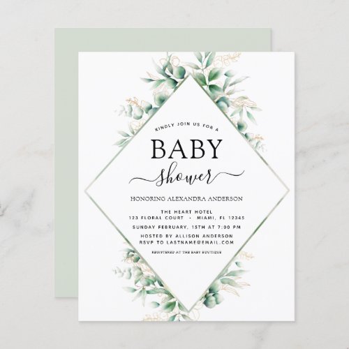 Budget Baby Shower Eucalyptus Botanical Geometric