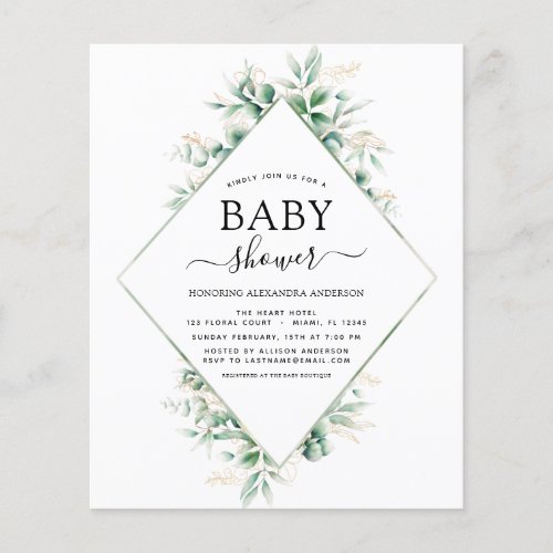 Budget Baby Shower Eucalyptus Botanical Geometric Flyer