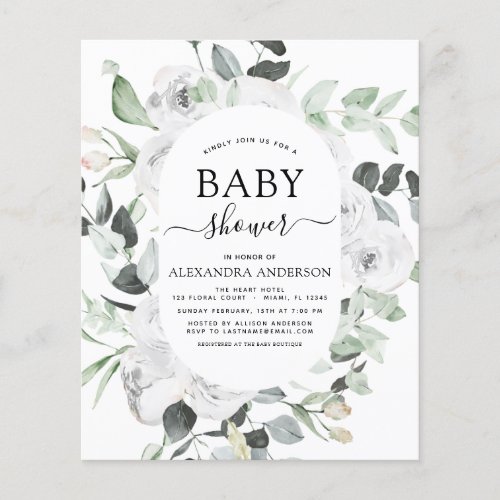 Budget Baby Shower Eucalyptus Floral White Roses Flyer