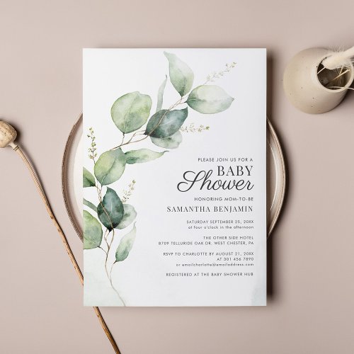 Budget Baby Shower Eucalyptus Greenery Invitation