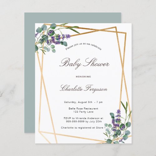 Budget baby shower eucalyptus lavender geo