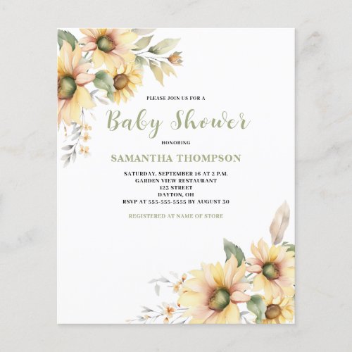 Budget Baby Shower Floral Botanical Invitation  Flyer