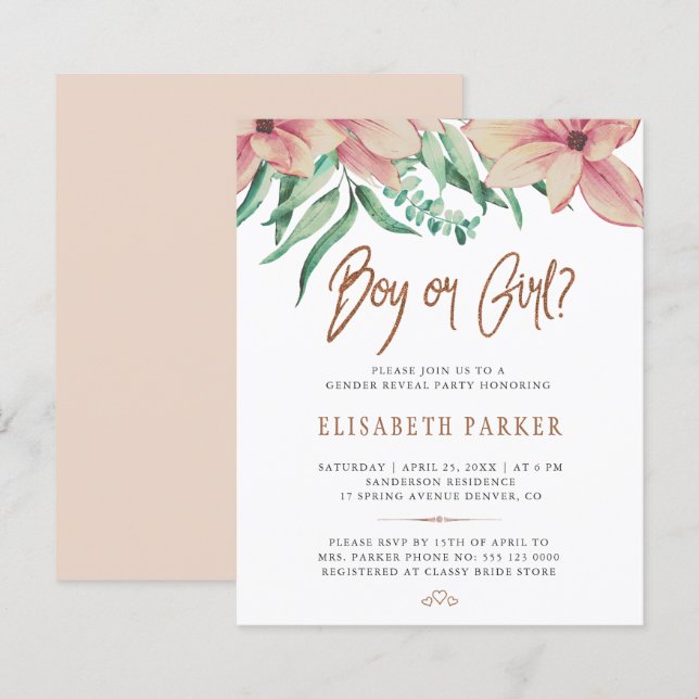 Budget baby shower gender reveal party invitation (Front/Back)