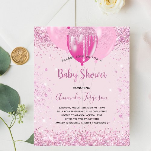 Budget Baby Shower girl pink glitter invitation
