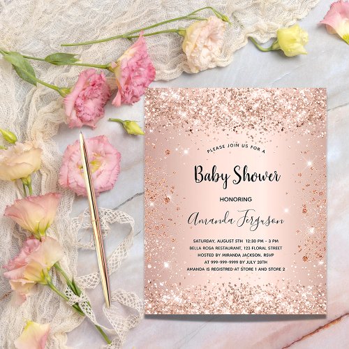 Budget Baby Shower glitter rose gold metal girl